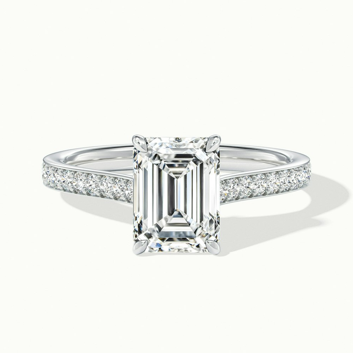 Eliza 5 Carat Emerald Cut Solitaire Pave Lab Grown Diamond Ring in Platinum