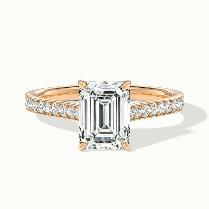 Chase 2 Carat Emerald Cut Solitaire Pave Moissanite Engagement Ring in 10k Rose Gold