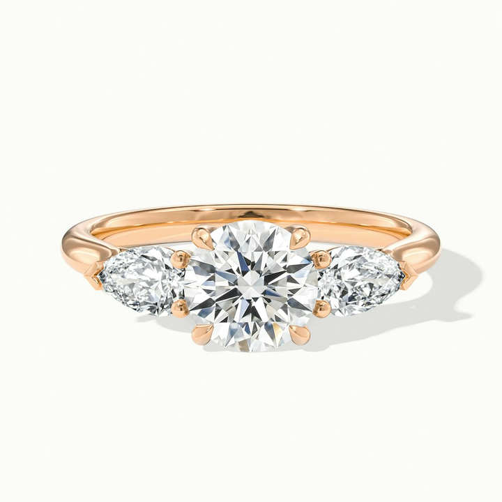 Kai 5 Carat Round 3 Stone Lab Grown Engagement Ring With Pear Side Stone in 18k Rose Gold