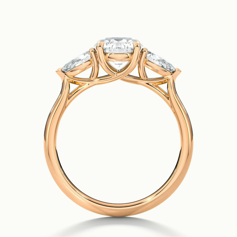 Amaya 3.5 Carat Round 3 Stone Moissanite Diamond Ring With Pear Side Stone in 10k Rose Gold