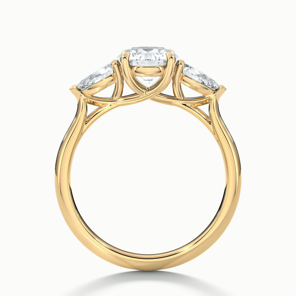 Amaya 5 Carat Round 3 Stone Moissanite Diamond Ring With Pear Side Stone in 14k Yellow Gold