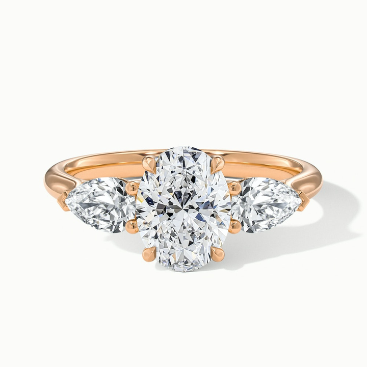 Jini 5 Carat Three Stone Oval Lab Grown Diamond Ring in 18k Rose Gold