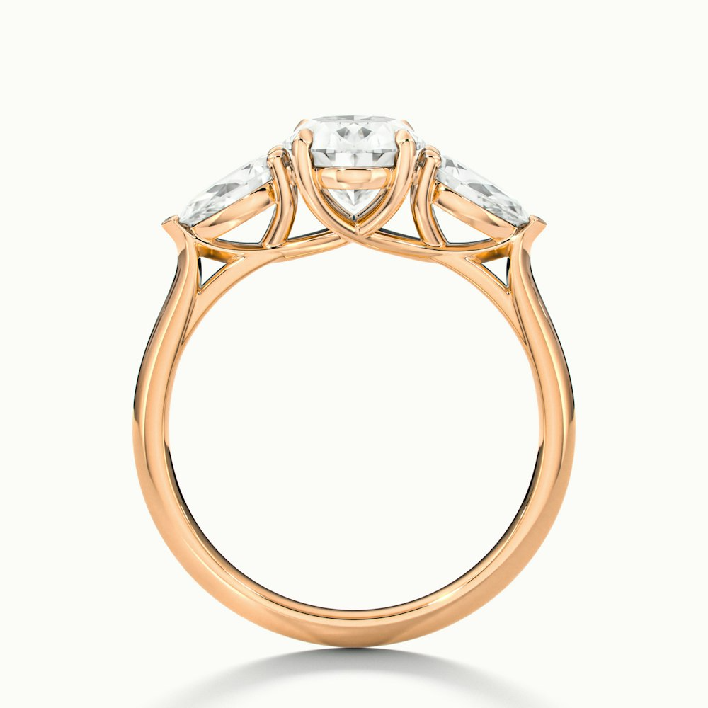 Isa 1 Carat Three Stone Oval Halo Moissanite Engagement Ring in 14k Rose Gold