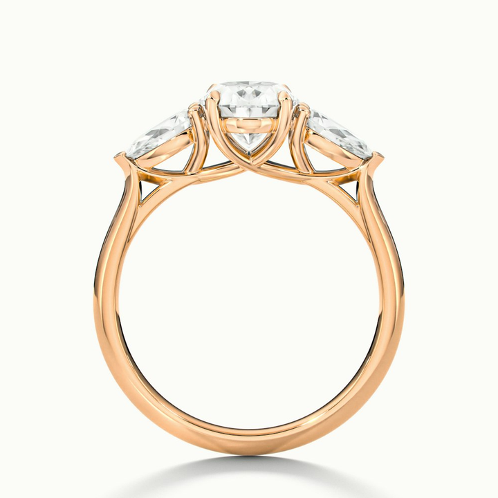 Jini 5 Carat Three Stone Oval Lab Grown Diamond Ring in 18k Rose Gold