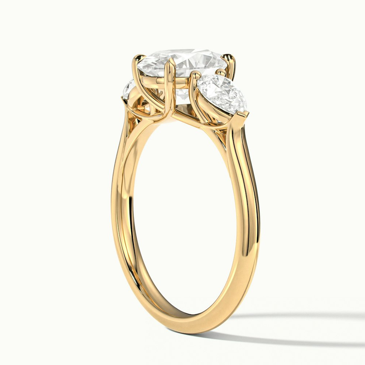 Jini 1 Carat Three Stone Oval Lab Grown Diamond Ring in 14k Yellow Gold