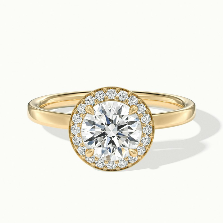 Aura 5 Carat Round Halo Pave Moissanite Engagement Ring in 14k Yellow Gold