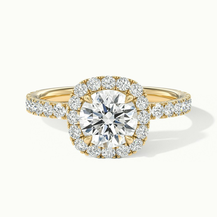 Adley 5 Carat Round Cut Halo Pave Lab Grown Diamond Ring in 14k Yellow Gold
