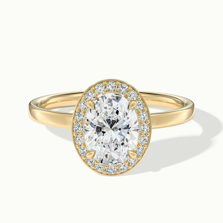 Aisha 5 Carat Oval Halo Lab Grown Diamond Ring in 14k Yellow Gold