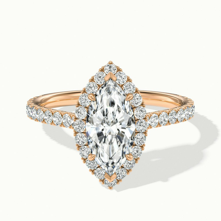 Alexa 5 Carat Marquise Halo Pave Lab Grown Diamond Ring in 18k Rose Gold