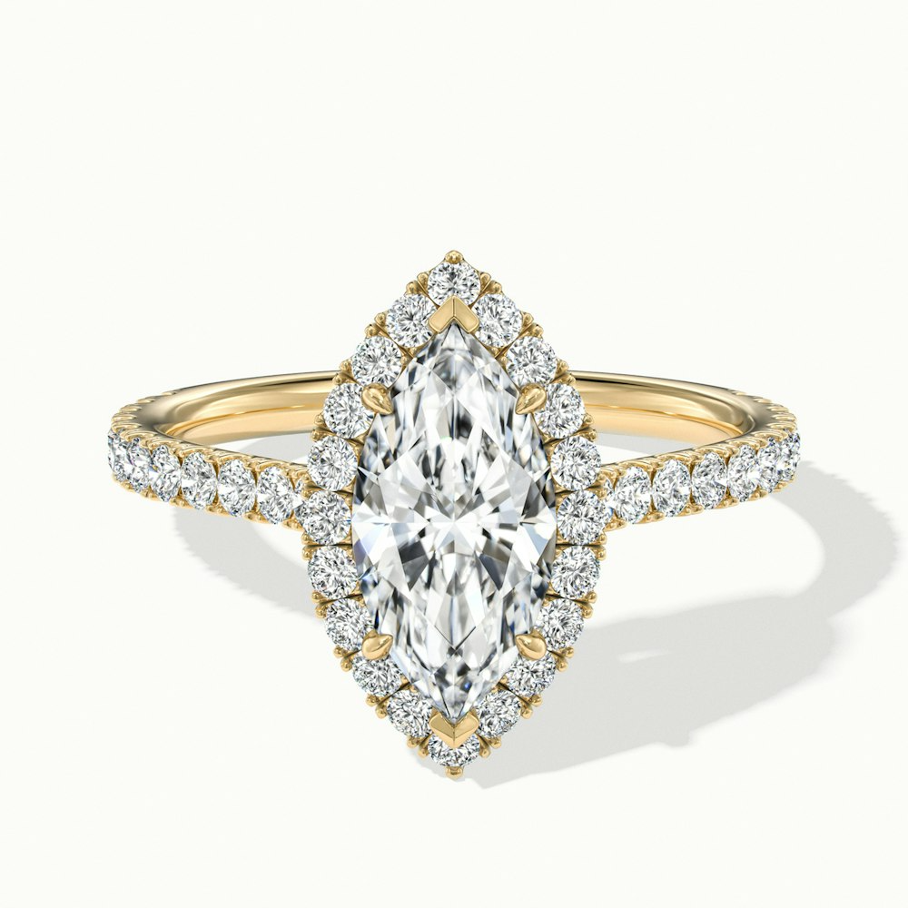 Anna 1.5 Carat Marquise Halo Pave Moissanite Engagement Ring in 18k Yellow Gold