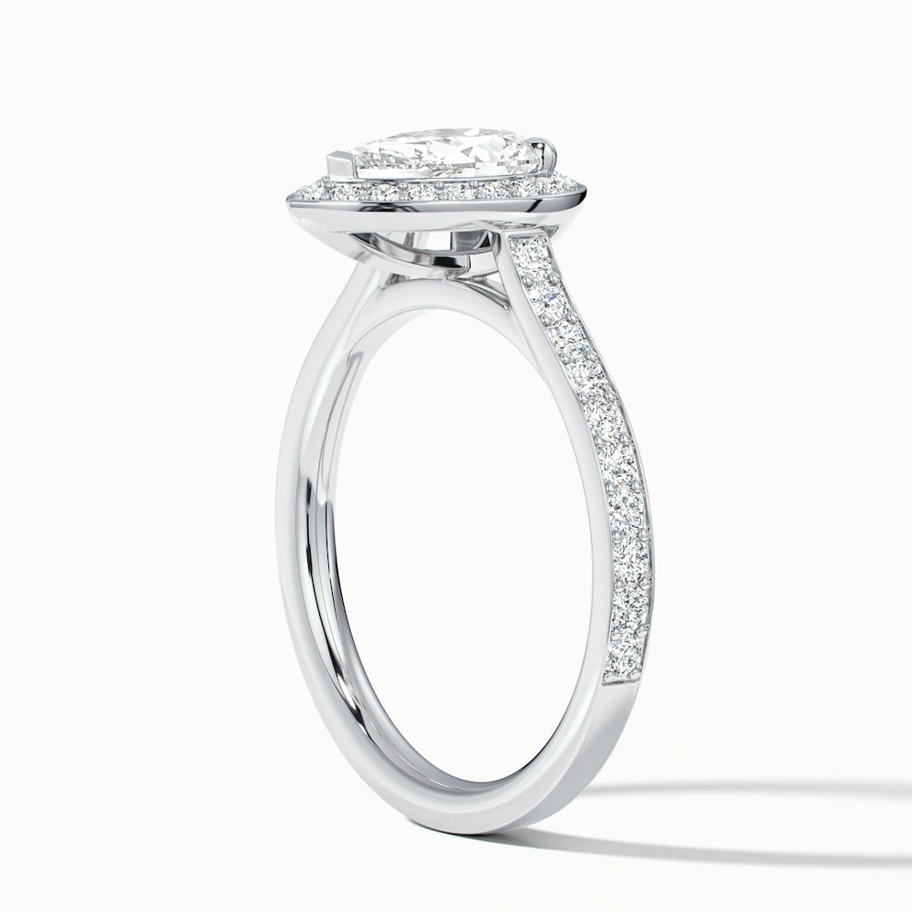 Zara 4 Carat Pear Halo Pave Lab Grown Engagement Ring in 10k White Gold