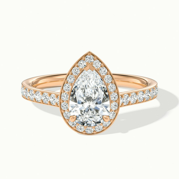 Elena 3 Carat Pear Halo Pave Moissanite Diamond Ring in 18k Rose Gold