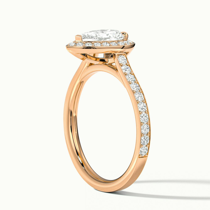 Zara 2 Carat Pear Halo Pave Lab Grown Engagement Ring in 14k Rose Gold