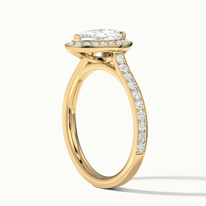 Zara 5 Carat Pear Halo Pave Lab Grown Engagement Ring in 14k Yellow Gold