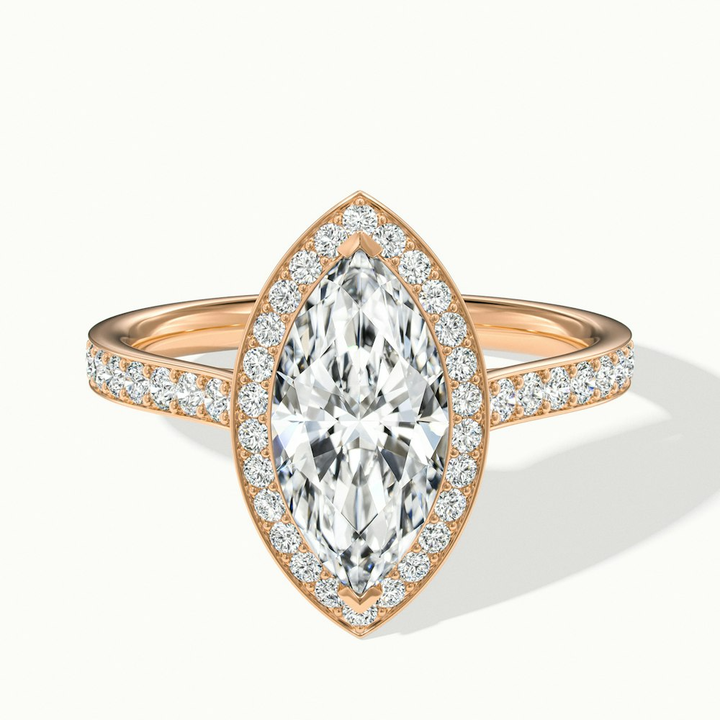 Lara 5 Carat Marquise Halo Pave Lab Grown Diamond Ring in 18k Rose Gold