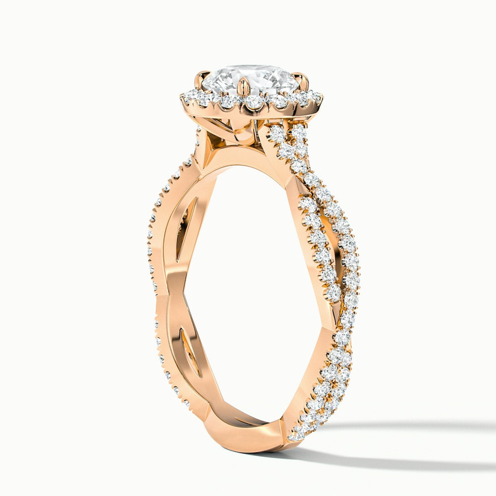 Riva 3 Carat Round Cut Halo Twisted Pave Moissanite Engagement Ring in 18k Rose Gold