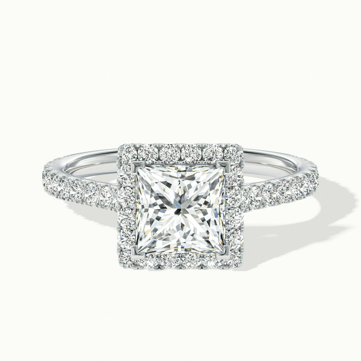 Rose 4 Carat Princess Halo Pave Moissanite Engagement Ring in 10k White Gold