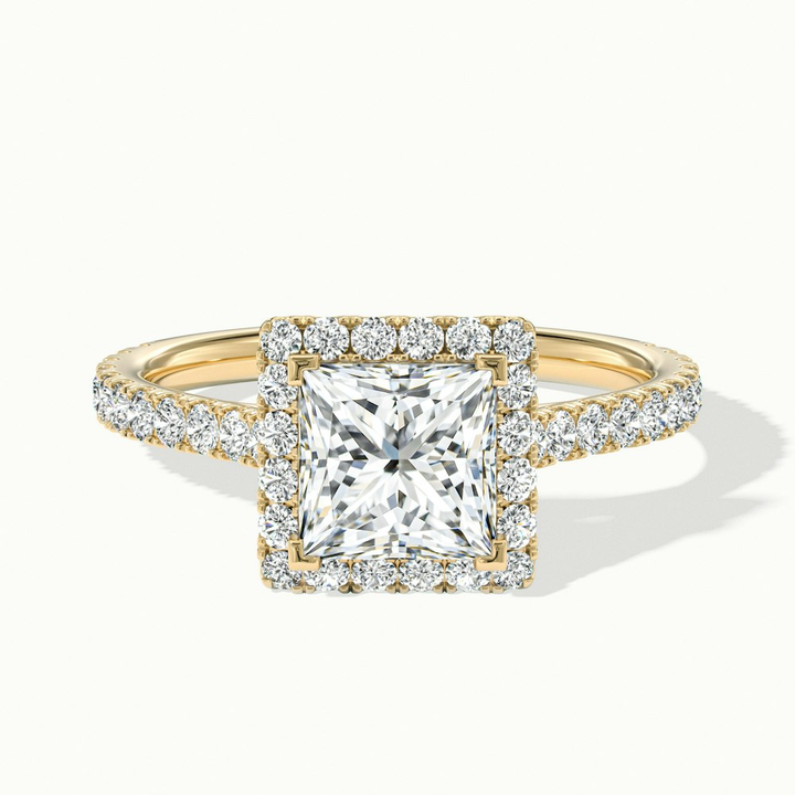 Love 3 Carat Princess Halo Pave Lab Grown Diamond Ring in 10k Yellow Gold
