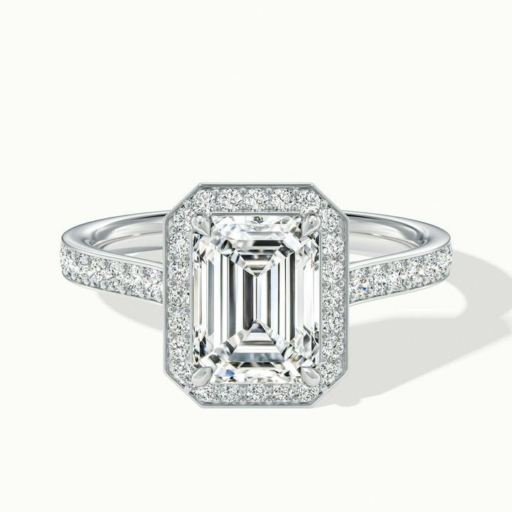 Lucy 1 Carat Emerald Cut Halo Pave Lab Grown Diamond Ring in 14k White Gold