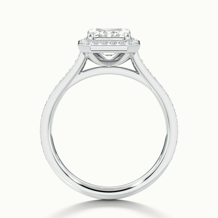 Lucy 3 Carat Emerald Cut Halo Pave Lab Grown Diamond Ring in 10k White Gold