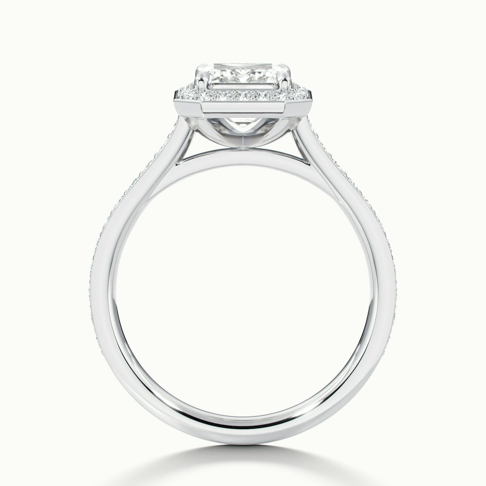 Lucy 1 Carat Emerald Cut Halo Pave Lab Grown Diamond Ring in 14k White Gold