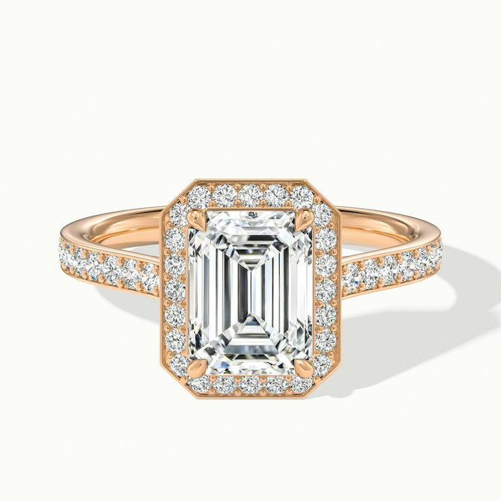 Zoya 5 Carat Emerald Cut Halo Pave Moissanite Engagement Ring in 10k Rose Gold