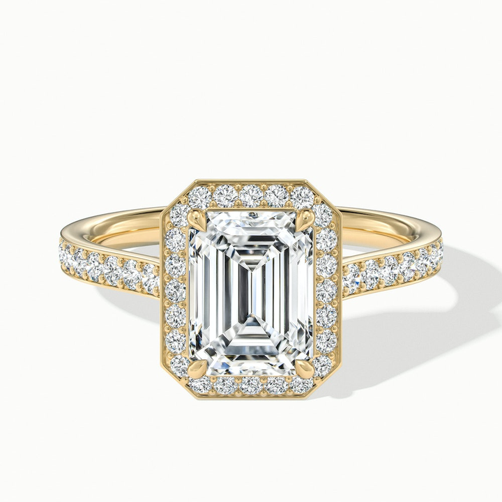 Lucy 1.5 Carat Emerald Cut Halo Pave Lab Grown Diamond Ring in 10k Yellow Gold