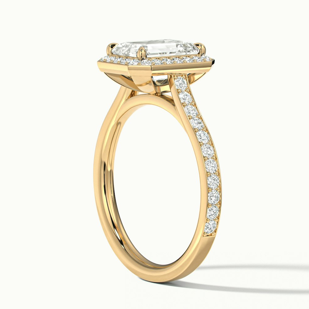 Lucy 2 Carat Emerald Cut Halo Pave Lab Grown Diamond Ring in 10k Yellow Gold