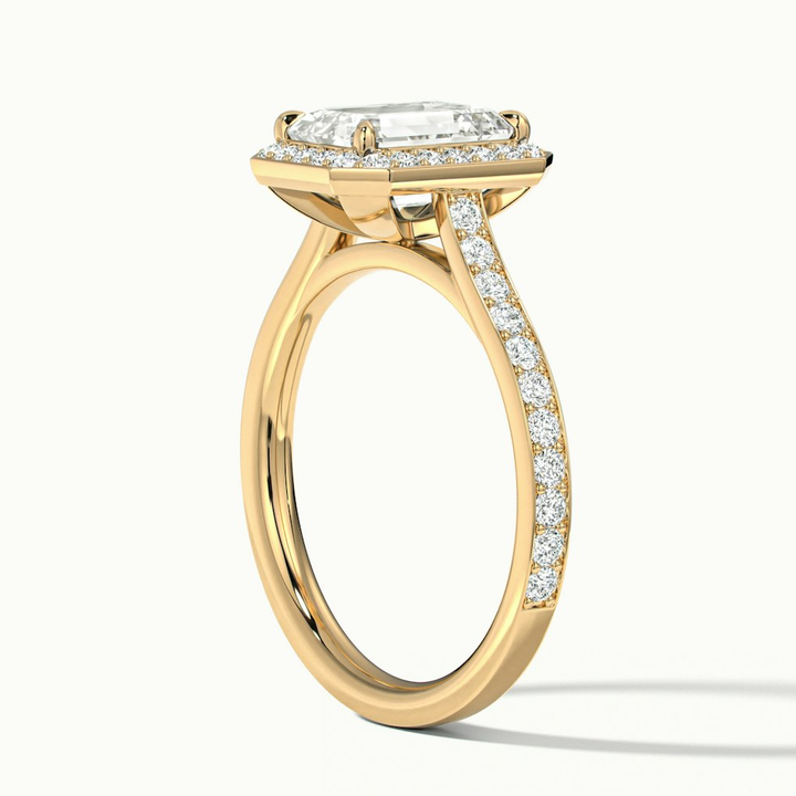 Lucy 3 Carat Emerald Cut Halo Pave Lab Grown Diamond Ring in 10k Yellow Gold
