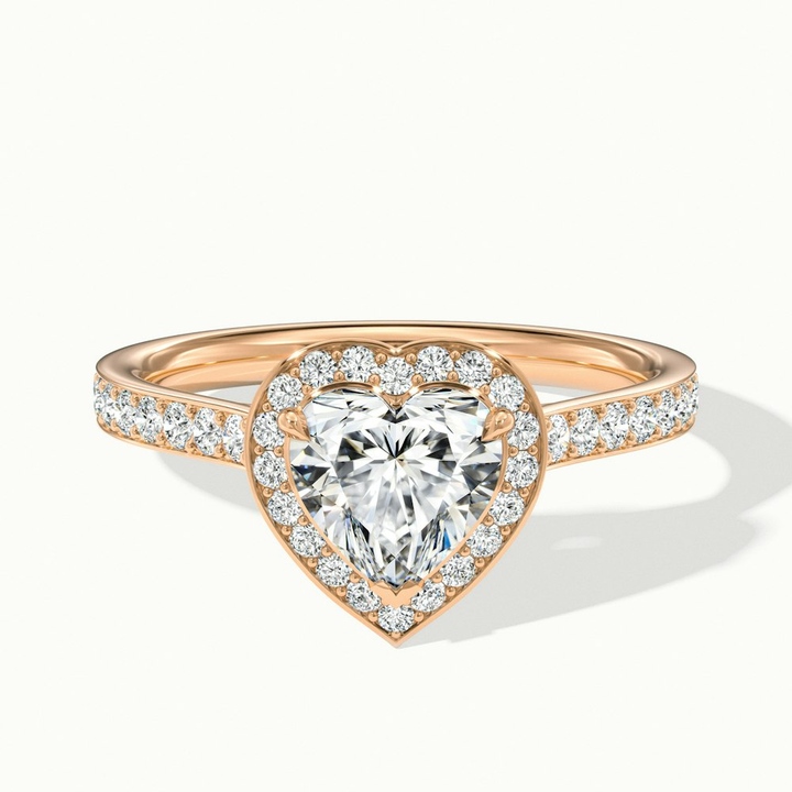 Kira 3 Carat Heart Shaped Halo Pave Moissanite Engagement Ring in 18k Rose Gold