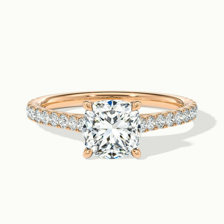 Mary 3 Carat Cushion Cut Solitaire Pave Moissanite Engagement Ring in 18k Rose Gold