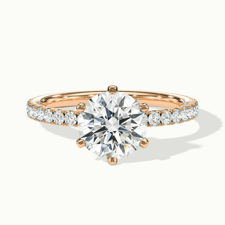 Lyra 3 Carat Round Solitaire Pave Moissanite Engagement Ring in 18k Rose Gold