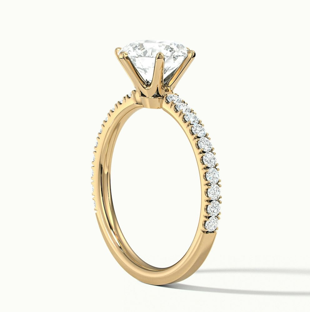 Olive 1.5 Carat Round Solitaire Pave Lab Grown Diamond Ring in 10k Yellow Gold
